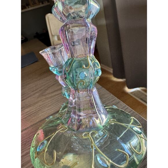 Retired PartyLite Mardi Gras Taper Candle Holder Set Of 2 Pastels Bejeweled 5” - Picture 4 of 5